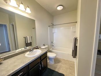Upscale bathroom with ceramic tiled floors